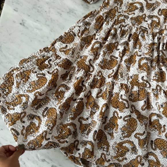 KENZO Girl’s' Seersucker Leopard & Tiger Cotton Print Dress Lined Tiered Midi - Picture 6 of 9